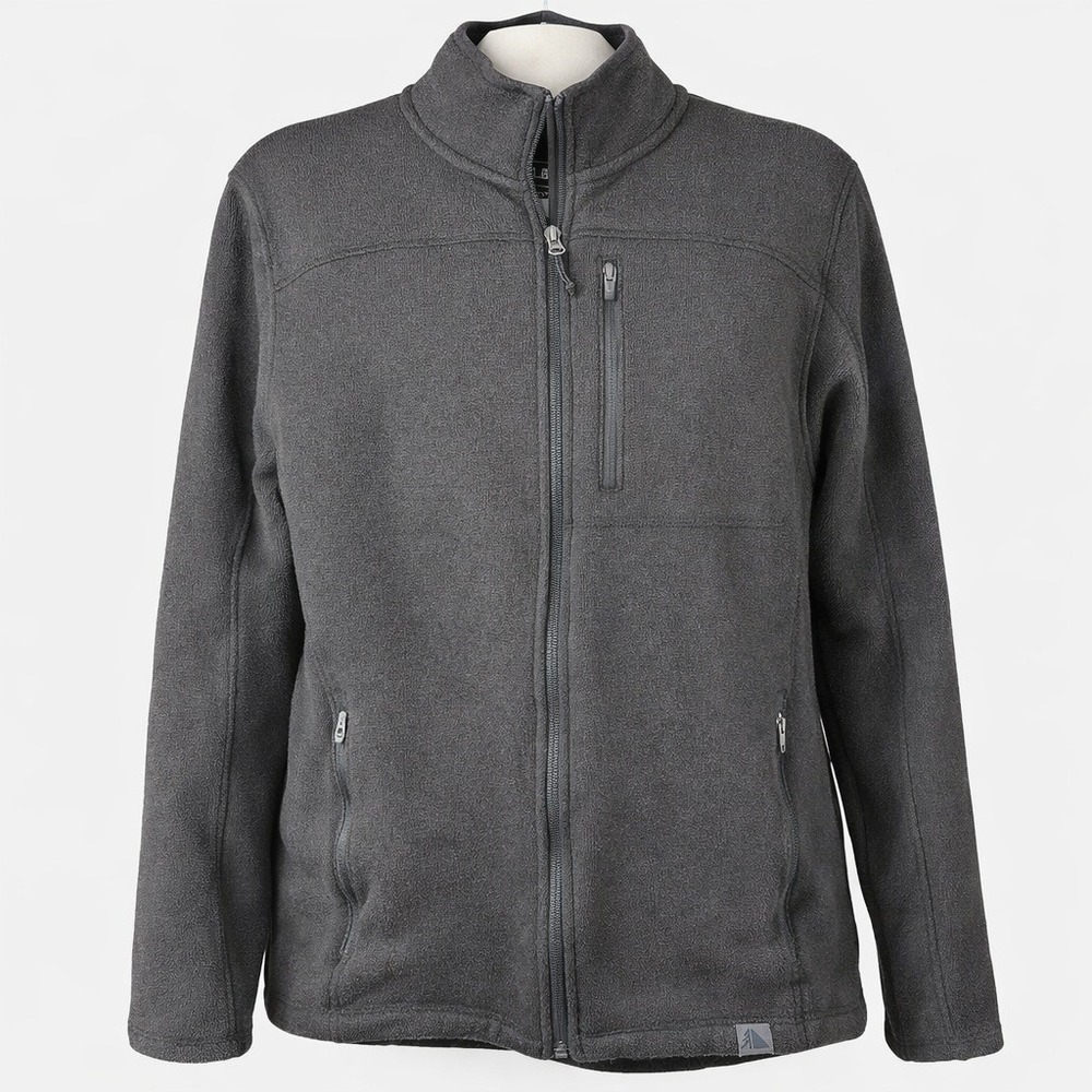 LL Bean Mens Fleece Full Zip Jacket Size L Tall Many Pockets Gray Outdoor Hiking